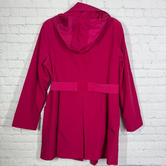 London Fog Trench Coat Womens Large Hot Pink Lined Classic Retro Longline Jacket - Picture 7 of 14